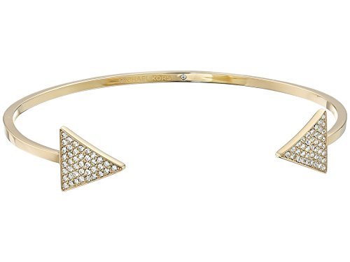 MICHAEL KORS YELLOW GOLD PLATED STAINLESS STEEL CUBIC ZIRCONIA TRIANGLE  OPEN BANGLE