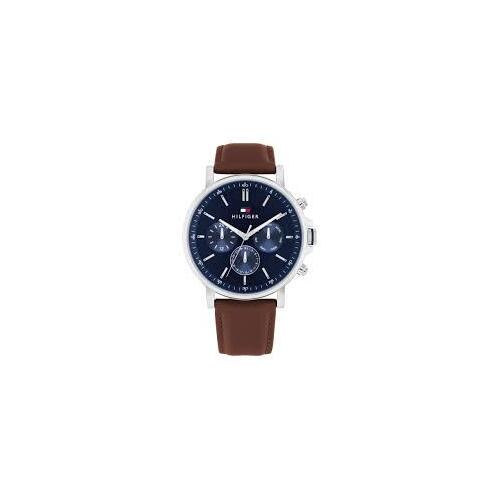 Tommy Hilfiger Brown Leather Navy Dial Multi-function Men's Watch