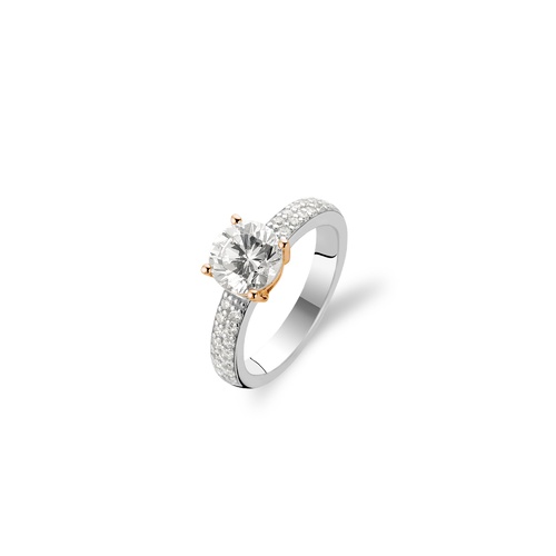 Sterling Silver Ti Sento brilliant-cut crystal and pave 18 carat rose gold plated Ring size 56 only