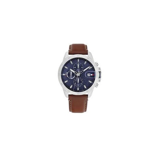 Tommy Hilfiger Brown Leather Navy Dial Multi-function Men's Watch