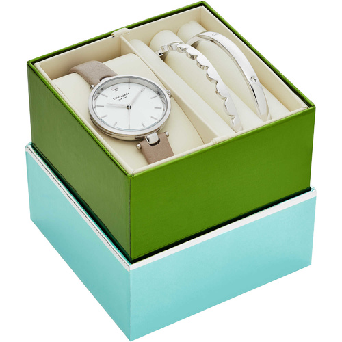 KATE SPADE GREY LEATHER HOLLAND WATCH AND BANGLE GIFT PACK