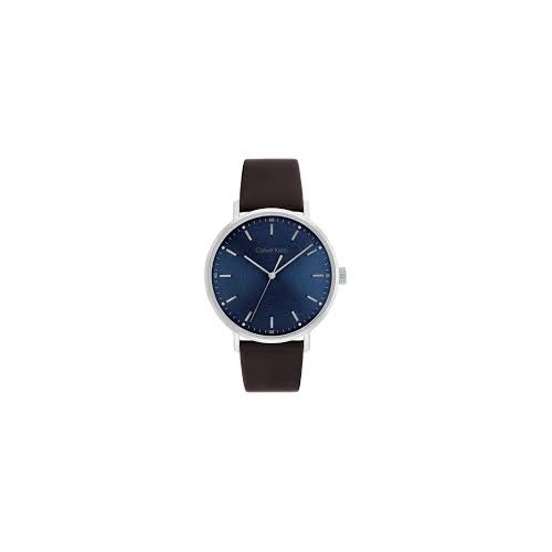 Calvin Klein Dark Brown Leather Blue Dial Men's Watch