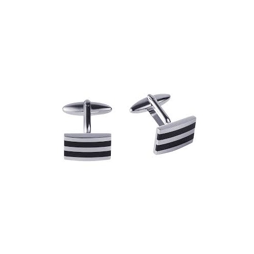 CUDWORTH STAINLESS STEEL AND BLACK ENAMEL STRIPED CUFF LINKS
