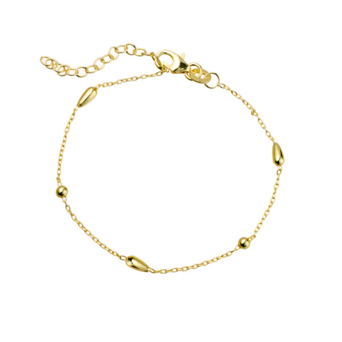 Indulge Yellow Gold Sterling silver teardrop fine chain bracelet