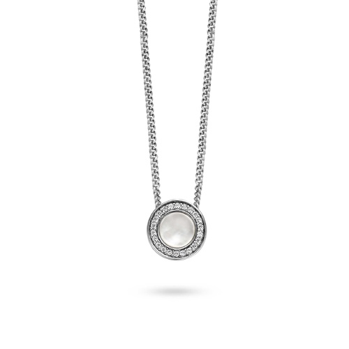 Sterling Silver Ti Sento Round White Synthetic Mother of Pearl & Cubic Zirconia Bezel set Necklace 42cm
