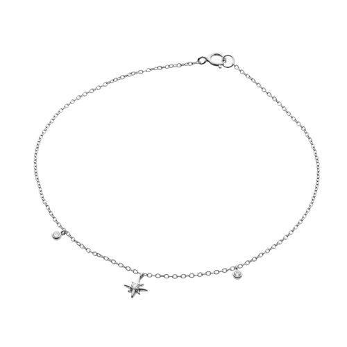 Indulge Sterling Silver Fine Chain Anklet with CZ North Star and Charms