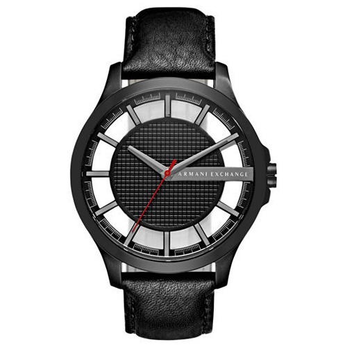 ARMANI EXCHANGE HAMPTON BLACK LEATHER WATCH AX2180