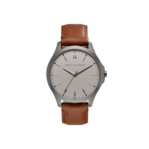 ARMANI EXCHANGE BROWN LEATHER AND GUN METAL DRESS WATCH