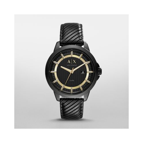 ARMANI EXCHANGE COPELAND BLACK LEATHER AND GOLD TONE WATCH