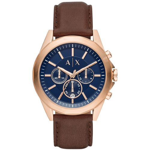 ARMANI EXCHANGE DREXLER BROWN LEATHER AND ROSE GOLD WATCH