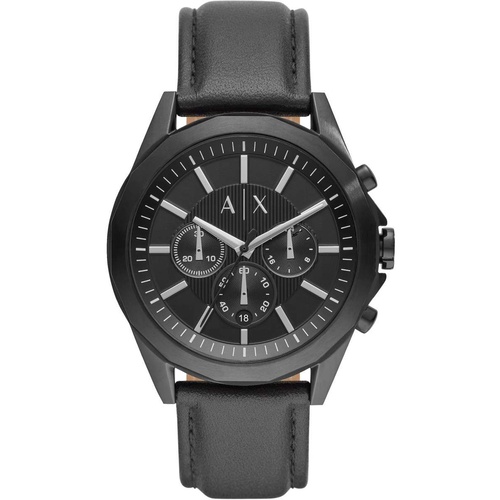 ARMANI EXCHANGE DREXLER BLACK LEATHER WATCH
