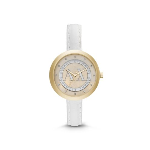 ARMANI EXCHANGE YELLOW GOLD TONE AND WHITE LEATHER JULIETTA