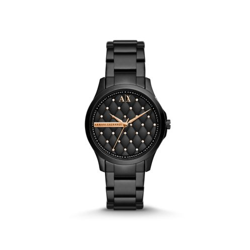 ARMANI EXCHANGE LADIES BLACK AND ROSE GOLD HAMPTON