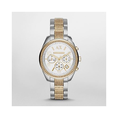 WOMENS ARMANI EXCHANGE 2-TONE STONE-SET CHRONO