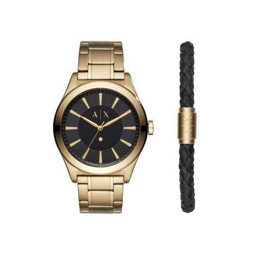 ARMANI EXCHANGE NICO GOLD TONE WATCH AND BRACELET GIFT SET