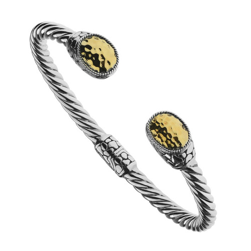 NAJO OXIDISED STERLING SILVER TWISTED GOLD END HINGED CUFF