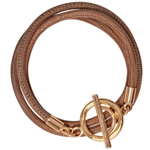 NIKKI LISSONI BEIGE LEATHER CORD GOLD PLATED BRACELET