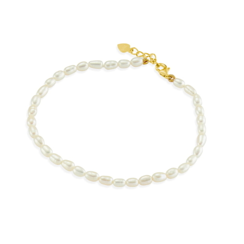 Indulge Freshwater rice pearl bracelet with yellow gold plated sterling silver clasp and extension