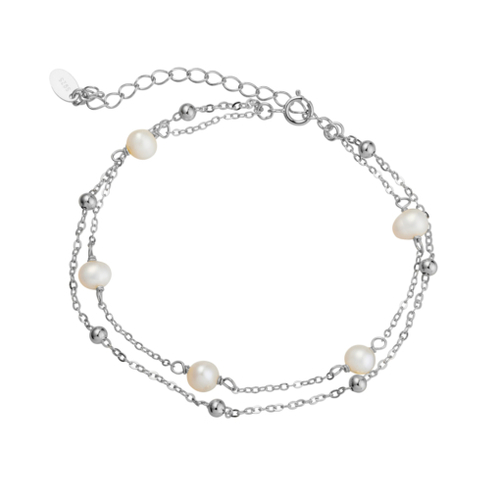 Indulge Sterling silver double bracelet with 3MM balls and 5MM pearls