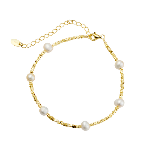 Indulge Yellow Gold Plated Sterling silver fresh water pearl and bead bracelet