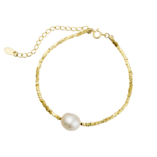 Indulge Gold Plated Sterling Silver Abstract Cube Beaded Bracelet with Freshwater Pearl