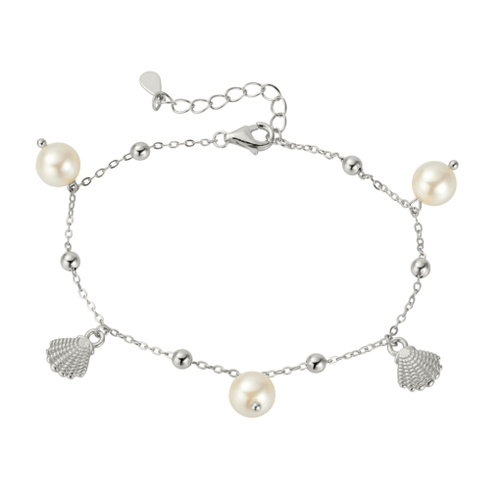 Indulge Sterling silver sea shell and freshwater pearl charm bracelet