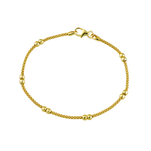 Indulge Sterling silver popcorn style chain & ball bracelet Yellow Gold