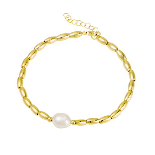 Indulge Yellow Gold Plated Sterling silver bead bracelet with freshwater pearl