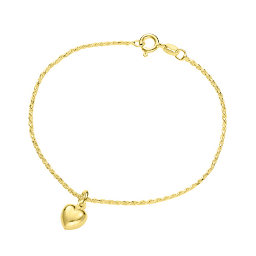 Indulge Yellow Gold S/S Rope Chain Bracelet with small puff heart charm
