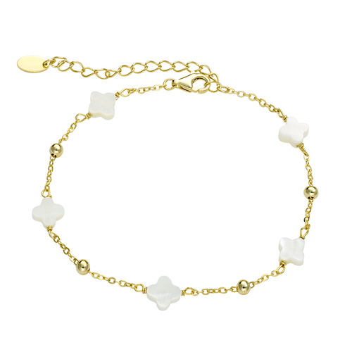 Indulge Sterling silver gold plated fine satellite chain & shell flower bracelet