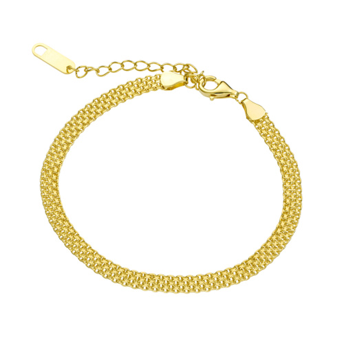 Indulge Sterling silver 4MM flat mesh link bracelet Yellow Gold