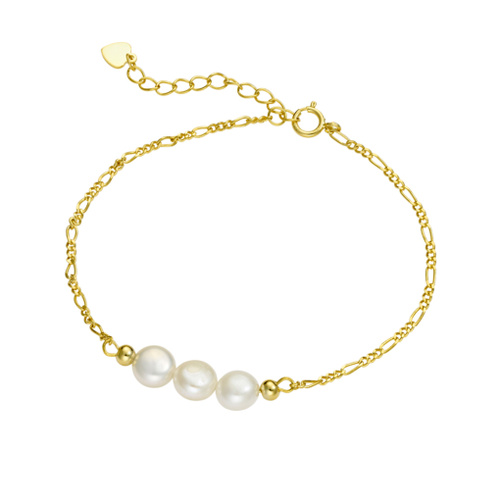 Indulge Yellow Gold Plated S/S Fine Figaro Chain Bracelet with Freshwater Pearls