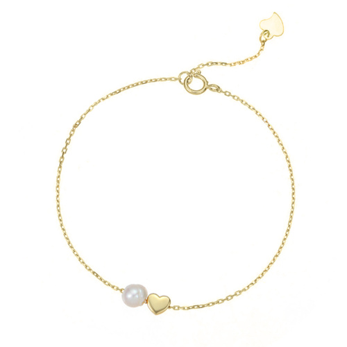 Indulge fine cable chain bracelet with floating love heart & pearl