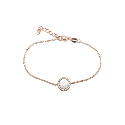 ROSE GOLD MOTHER OF PEARL DISC BRACELET WITH CUBIC ZIRCONIAS