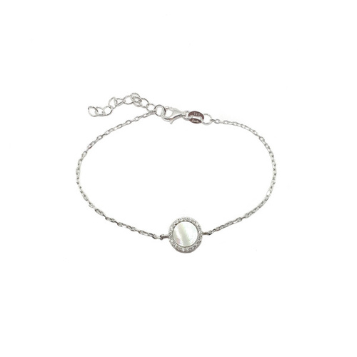 SANTO STERLING SILVER MOTHER OF PEARL DISC BRACELET WITH CUBIC ZIRCONIAS