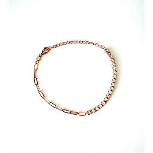 SANTO ROSE GOLD PLATED S/SIL HALF CZ HALF PAPERCLIP LINK BRACELET