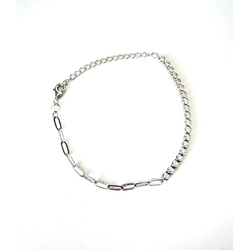 SANTO STERLING SILVER PLATED S/SIL HALF CZ HALF PAPERCLIP LINK BRACELET