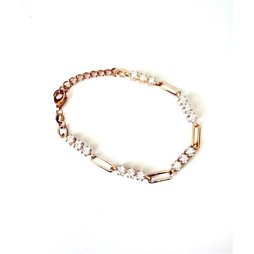 SANTO ROSE GOLD PLATED STERLING SILVER LARGE RECTANGLE LINK AND CZ BRACELET