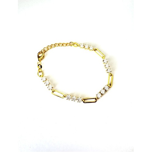 SANTO YELLOW GOLD PLATED STERLING SILVER LARGE RECTANGLE LINK AND CZ BRACELET