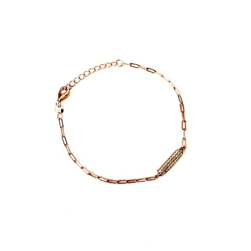 SANTO ROSE GOLD PLATED S/SLV STERLING SILVER PAVE CZ BAR AND PAPERCLIP LINK BRACELET