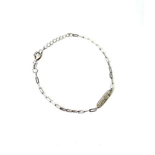 SANTO STERLING SILVER PAVE CZ BAR AND PAPERCLIP LINK BRACELET