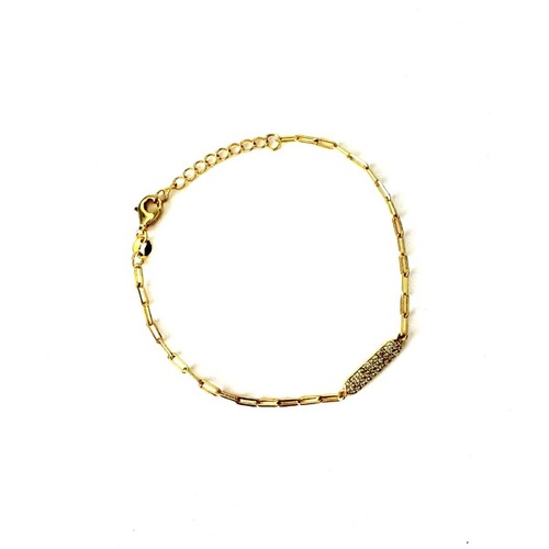 SANTO YELLOW GOLD PLATED S/SLV STERLING SILVER PAVE CZ BAR AND PAPERCLIP LINK BRACELET