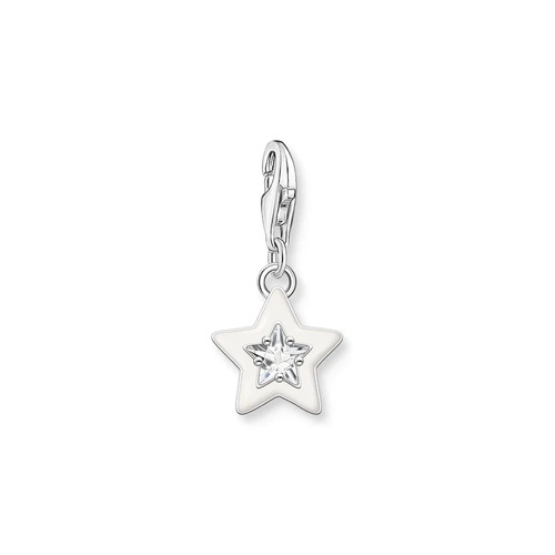 Charm pendant star with white stones and white cold enamel