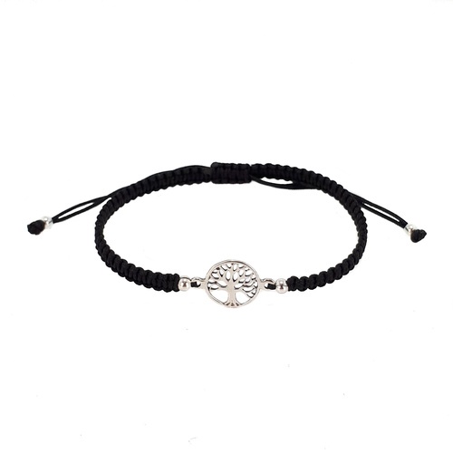SANTO STERLING SILVER TREE OF LIFE CORD BRACELET BLACK
