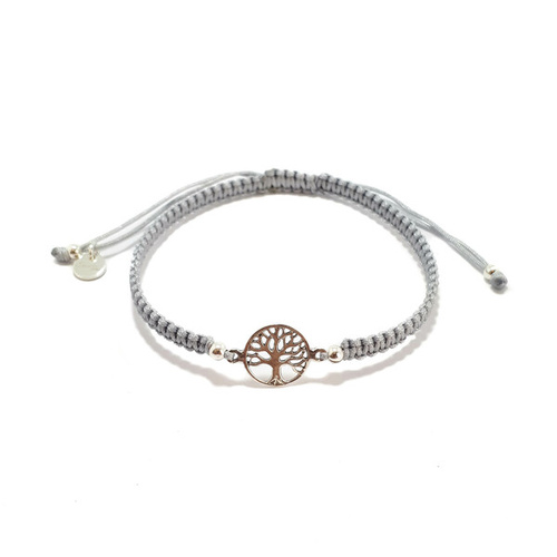 SANTO STERLING SILVER TREE OF LIFE CORD BRACELET GREY