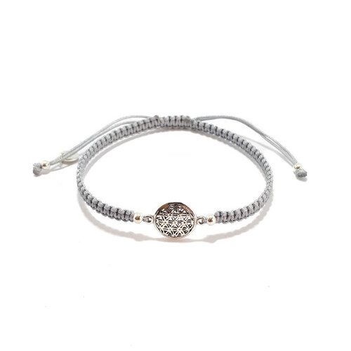 SANTO STERLING SILVER PATTERNED DISC CORD BRACELET GREY