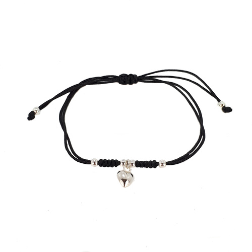 SANTO STERLING SILVER HEART CORD BRACELET BLACK