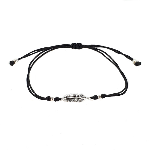 SANTO STERLING SILVER FEATHER CORD BRACELET BLACK