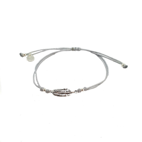 SANTO STERLING SILVER FEATHER CORD BRACELET GREY