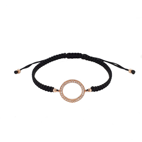 ROSE GOLD CUBIC ZIRCONIA CIRCLE CORD BRACELET BLACK